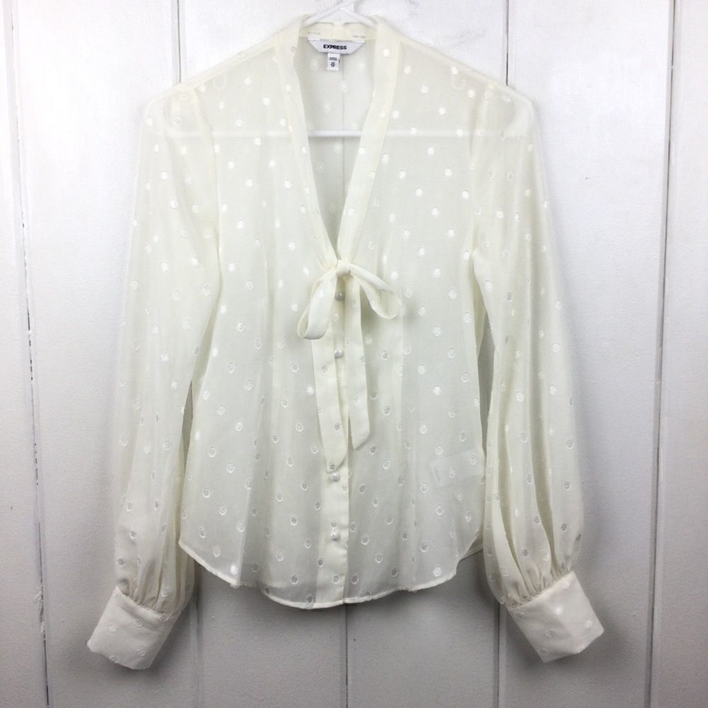 Express Cream Polka Dot Transparent Tie Top XS‎